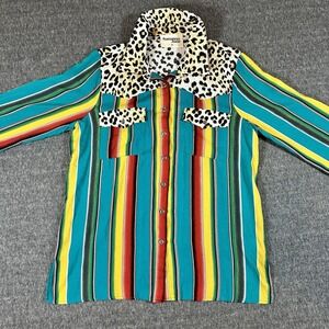 Savanna Jane Women's Medium Button up Shirt Western Cheetah Multi‎ Color Striped